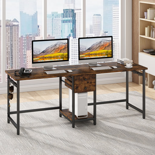Tribesigns 94.5 inch Two Person Desk, Extra Long Double Computer Desk with  Storage Shelves