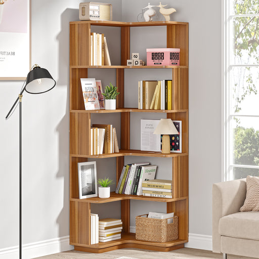 Tribesigns Corner Bookshelf, 7-Shelf L-Shaped Bookcase Display Rack