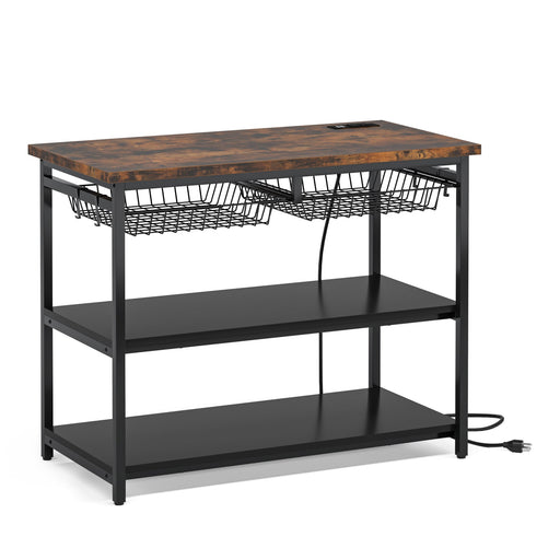 3 Shelves Kitchen Island Industrial Wood and Metal Bar Table w