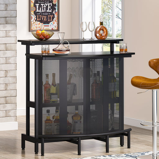 Tribesigns Home Bar Unit, 3 Tier Liquor Bar Table with Stemware Racks and  Wine Storage Shelves, Wine Bar Cabinet Mini Bar for Home Kitchen Pub (Black)