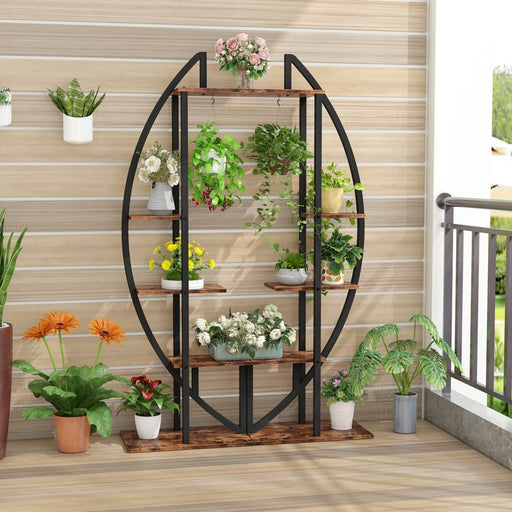 Tribesigns 70 inch Tall Metal Indoor Plant Stand, Large Triple Wide 5 Tier Half-Moon-Shaped Plant Shelf, Industrial Outdoor Curved Ladder Flower Pot