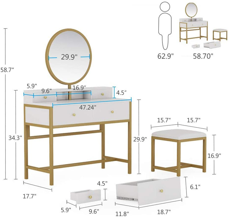 Tribesigns Vanity, Large Dressing Table with 4 Drawer & Cushioned Stool Tribesigns