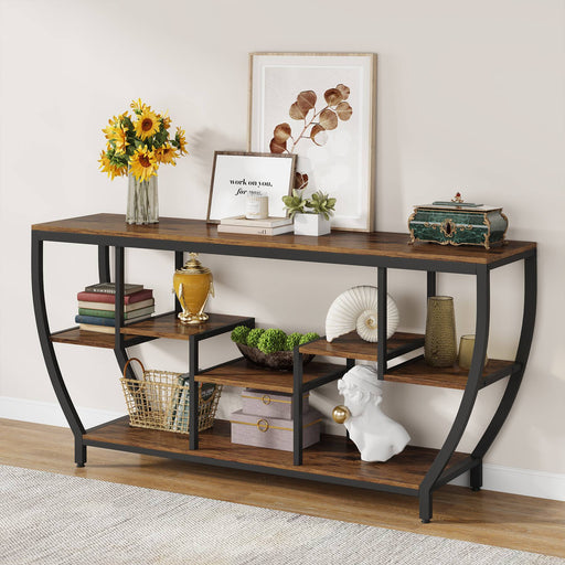 TRIBESIGNS WAY TO ORIGIN Benjamin Brown 70.9 in. Long Console Sofa Table, 2  Tier Narrow Industrial Behind Couch Bar Table Storage Shelves  HD-XK00148-WZZ - The Home Depot