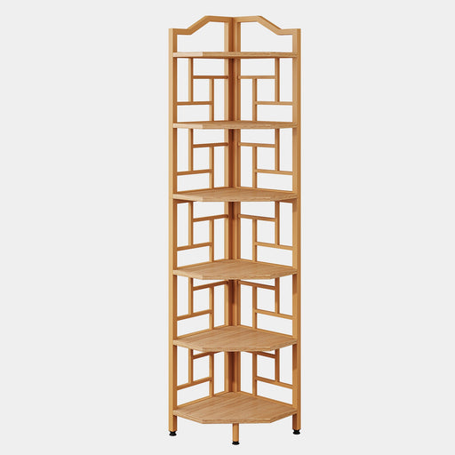 7-Tier Corner Shelf, 78.7 Narrow Bookshelf Corner BookcaseRustic