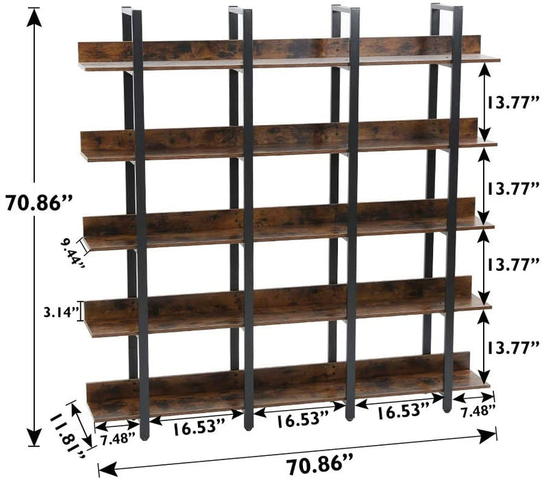 Tribesigns Bookcase, Industrial Triple Wide 5-Tiers Open Bookshelf Tribesigns