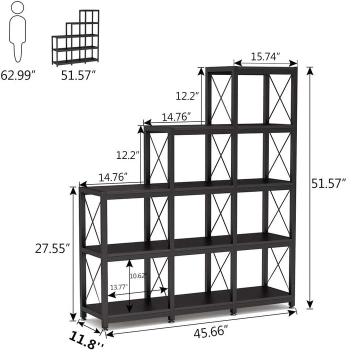 Tribesigns Bookshelf, 12 Shelves Industrial Ladder Corner Bookcase