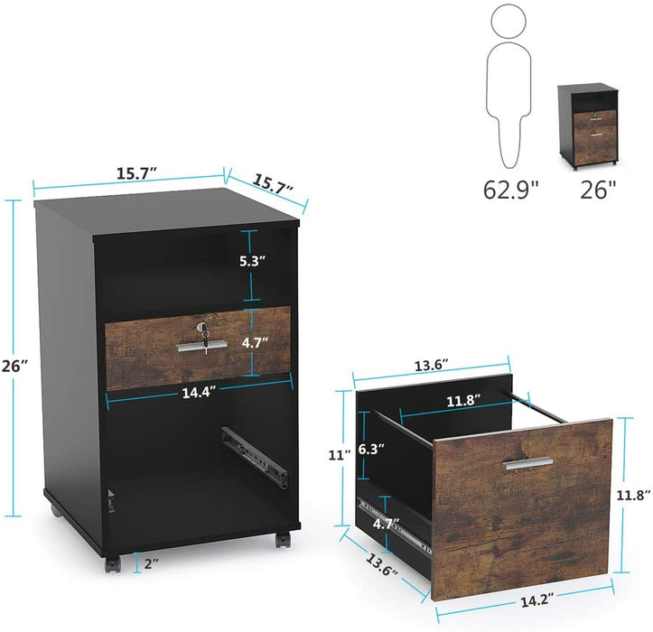 Tribesigns File Cabinet, 2-Drawer Mobile Printer Stand with Lock Tribesigns