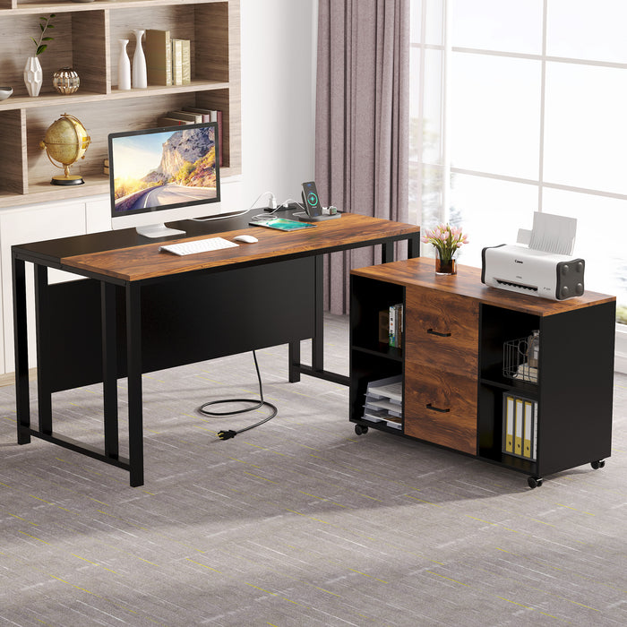 Tribesigns 55'' L-Shaped Desk with File Cabinet & Power Outlet