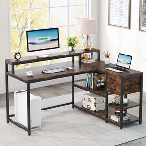 Tribesigns L-Shaped Desk, Corner Desk with Drawer & Storage Shelves