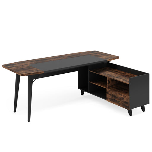 Tribesigns 87” Extra Large Executive Desk with 51” File Cabinet, L-Shaped  Office Desk with Drawer and Storage Shelves, Home Office Computer Desk