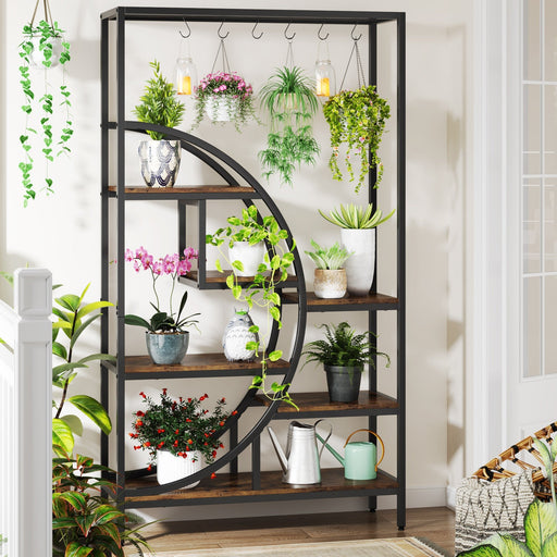 Tribesigns Corner Plant Stand, 67 Flower Shelf with 15 Hanging Hooks