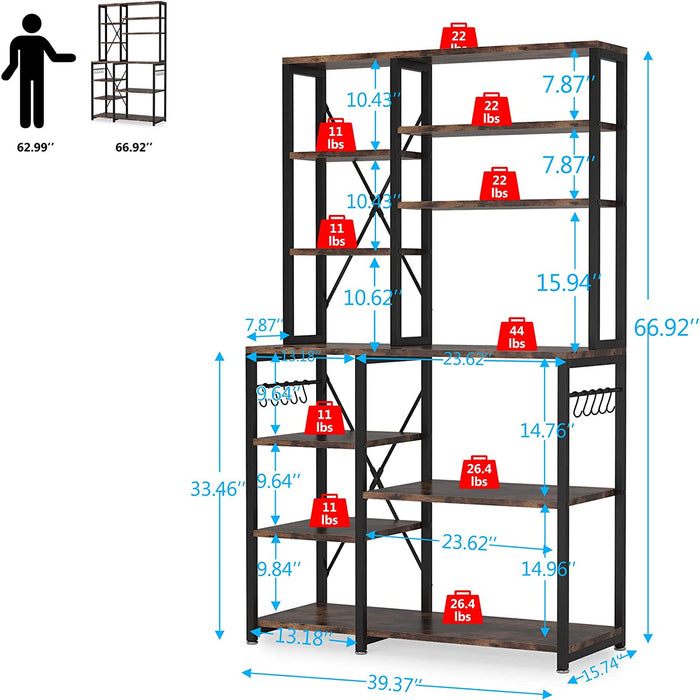 Tribesigns Bakers Rack with Storage for Kitchen 43 Inch Wide Large Racks  Shelves, 5-Tier Tall Utility Shelves Organizers and 10 Hooks