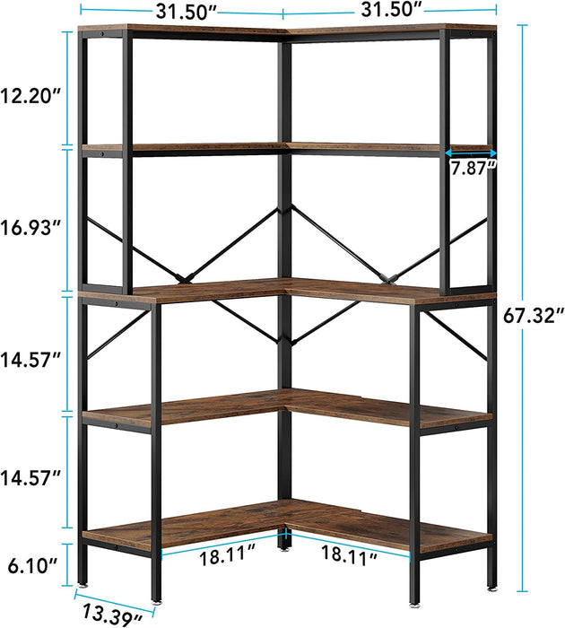 Tribesigns Corner Bookshelf, 5-Tier 67" Tall L-Shaped Bookcase Display Organizer