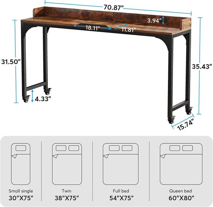 Tribesigns Overbed Table, Mobile Laptop Desk with Adjustable Tilt Board