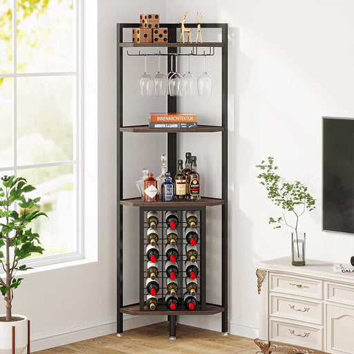 Tribesigns 64 Wine Rack, 5-Tier Wine Bar Cabinet with 6 Hooks, 32-bottles  Large Capacity Liquor Cabinet with Wine Bottle Holders 