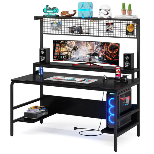 Tribesigns 75 inch Gaming Desk with Monitor Shelf, Large PC Computer Desk with LED Strip, Gamer Workstation for Home Bedroom, Black