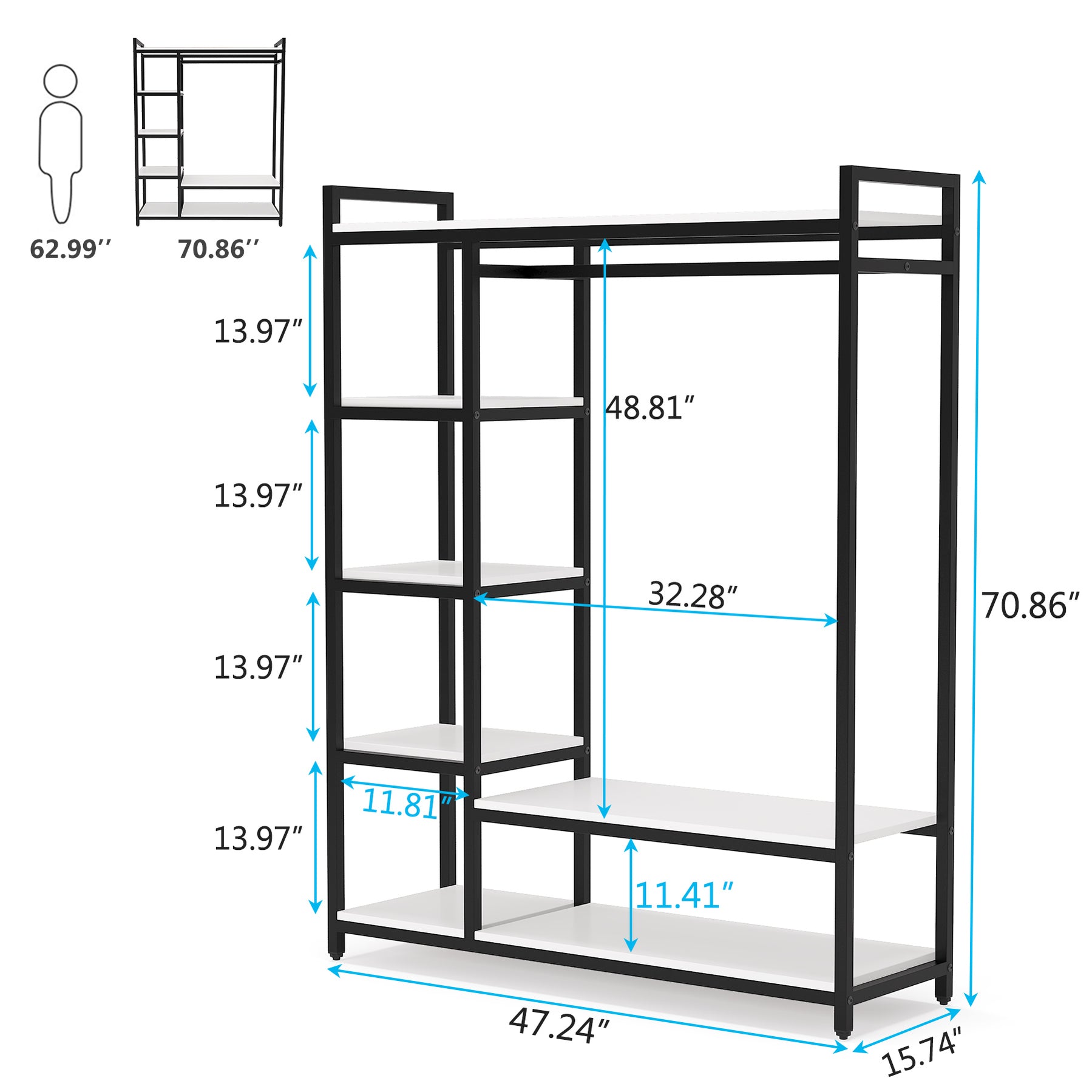 Tribesigns Free-standing Closet Organizer with 6 Storage Shelves and ...