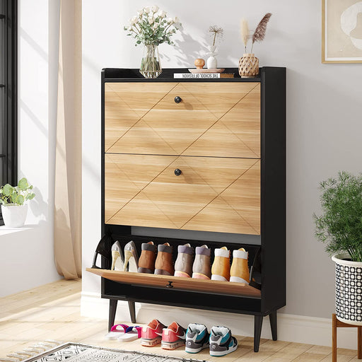 Shoe Cabinet, Shoe Storage Shelves Entry Table with 2 Flip Drawers