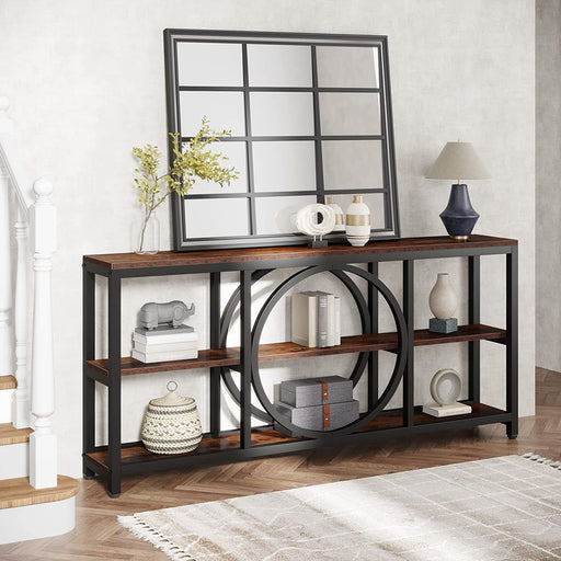 70.8 Console Table, Industrial Entryway Sofa Table with 3-Tier Shelves