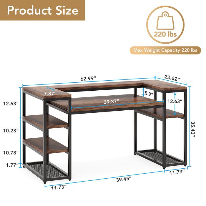 Tribesigns 63 inch Computer Desk with Open Storage Shelves