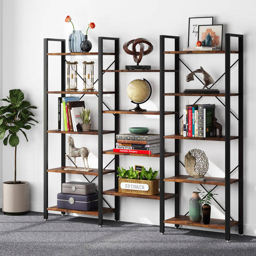 KIVENJAJA Triple Wide 5-Tier Bookshelf, Industrial Display