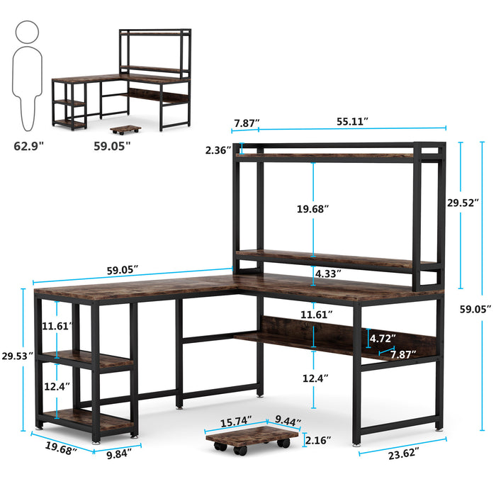 Tribesigns L-Shaped Desk, 59" Corner Computer Desk with Hutch and Shelves Tribesigns