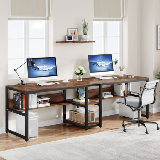 96.9 Double Computer Desk with Printer Shelf, Extra Long Two