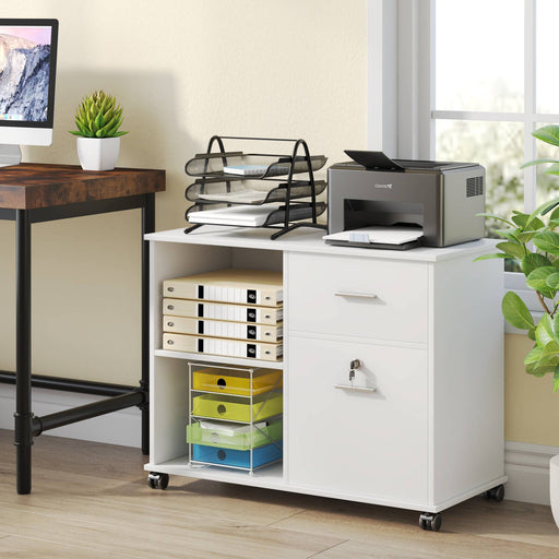 2 Drawer Mobile File Cabinet with Lock, Wood Modern Filing Cabinet