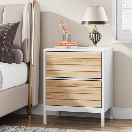 Modern Nightstand with Storage Drawer Natural Wood End Side Table Long  Narrow Bedside Table for Small Spaces - 7.8 W x 13 D x 19.6 H