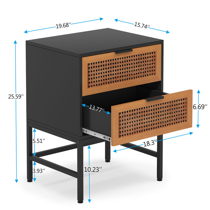 Tribesigns Nightstand, Rattan Bedside Table with Handmade Vine Drawers