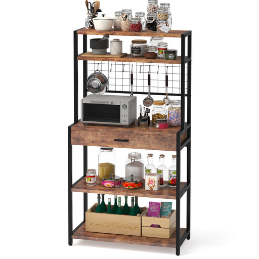 Tribesigns Bakers Rack with Storage for Kitchen 43 Inch Wide Large Racks  Shelves, 5-Tier Tall Utility Shelves Organizers and 10 Hooks