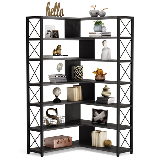 This creative Tribesigns 6-Tier Corner Bookshelf is ideal for limited space storage options