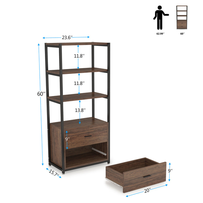 Tribesigns Bookcase with 2 Drawers, Vintage Industrial Etagere Standard Bookshelf Tribesigns