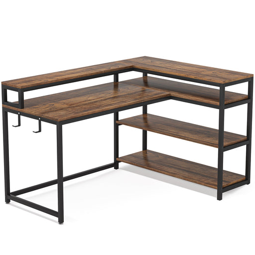 Tribesigns 55/53 inch Reversible L Shaped Computer Desk with Storage Shelf  and Monitor Stand