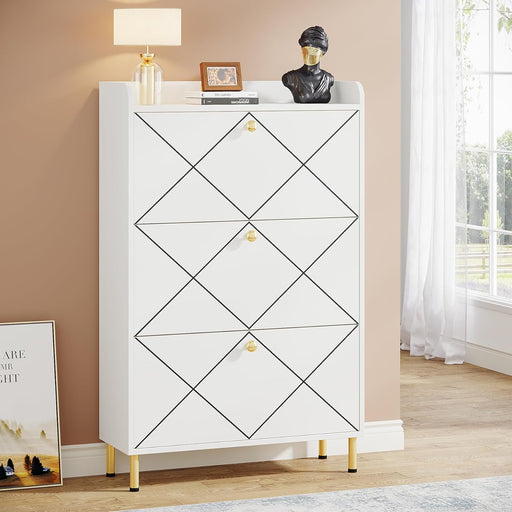 Tribesigns White MDF Shoe Cabinet with 3 Tiers and Adjustable Shelves - 24 Pair Shoe Storage Organizer for Entryway, Bedroom, Hallway | HOGA-JW0310