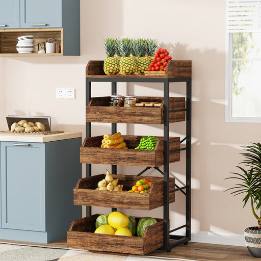 Tribesigns Wood Fruit Vegetable Storage Rack, 4-Tier Storage Organizer