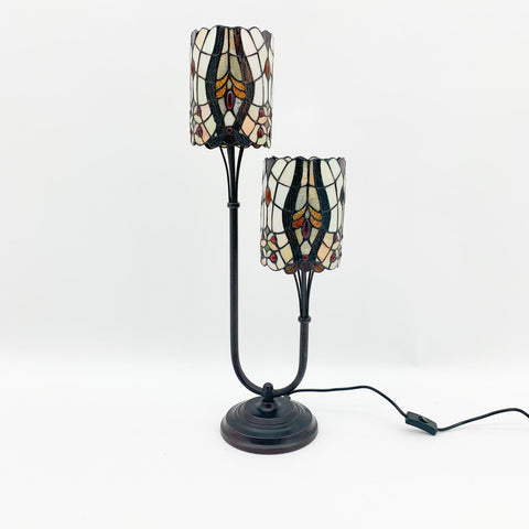 twin stem stained glass lamp