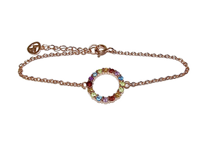 Pulsera en plata con baño de oro rosa y círculo de gemas de colores Especially for you!