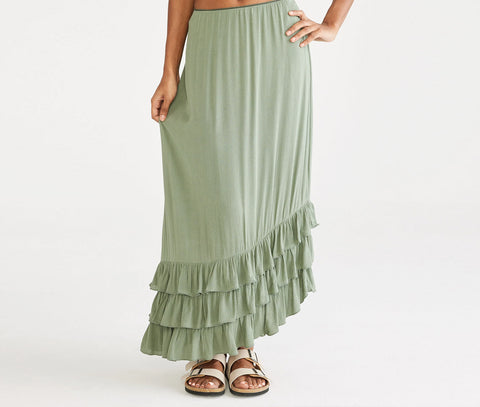 Ruffled Asymmetrical Midi Skirt