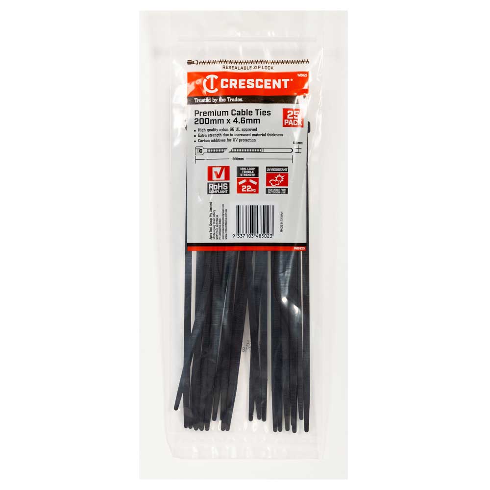 CRESCENT 300mm x 4.8mm Black Cable Ties - 500 Pack - Bunnings Australia