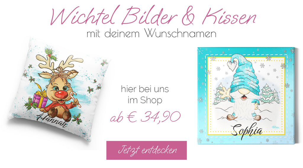 Wichtel Bilder + Kissen fürs Kinderzimmer für den Weihnachtswichtel Advent