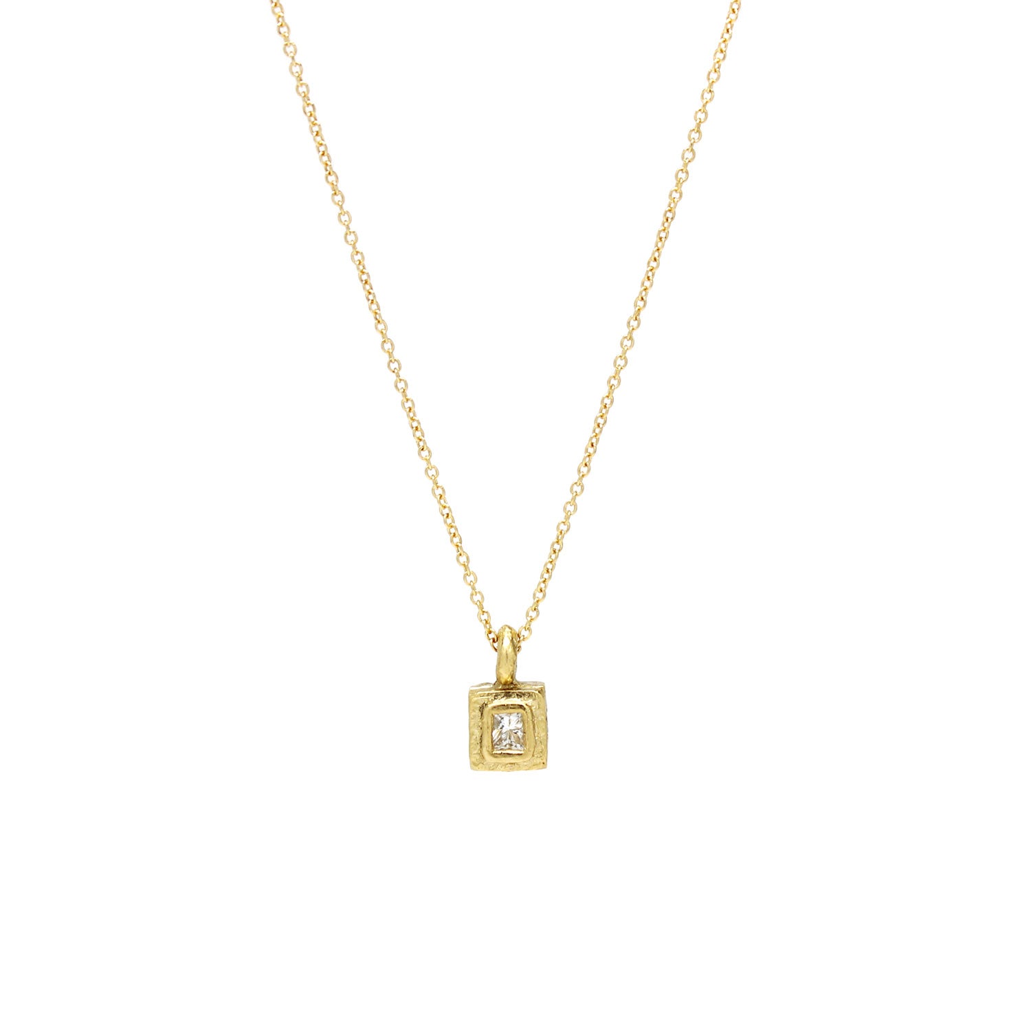 One-of-a-Kind Square Solitaire Diamond Necklace - Solid 18K - Amanda ...