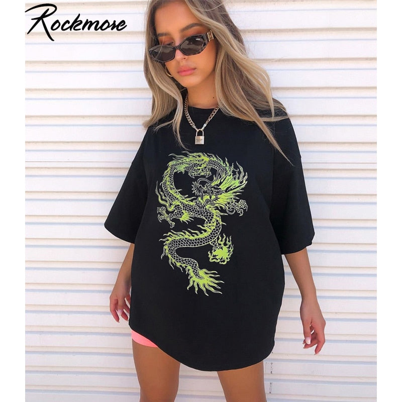 Dragon Print T Shirt Oversized Gerls Clothing