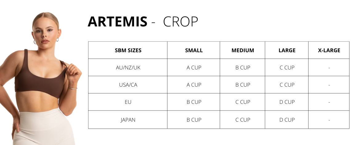 artemis crop top size chart