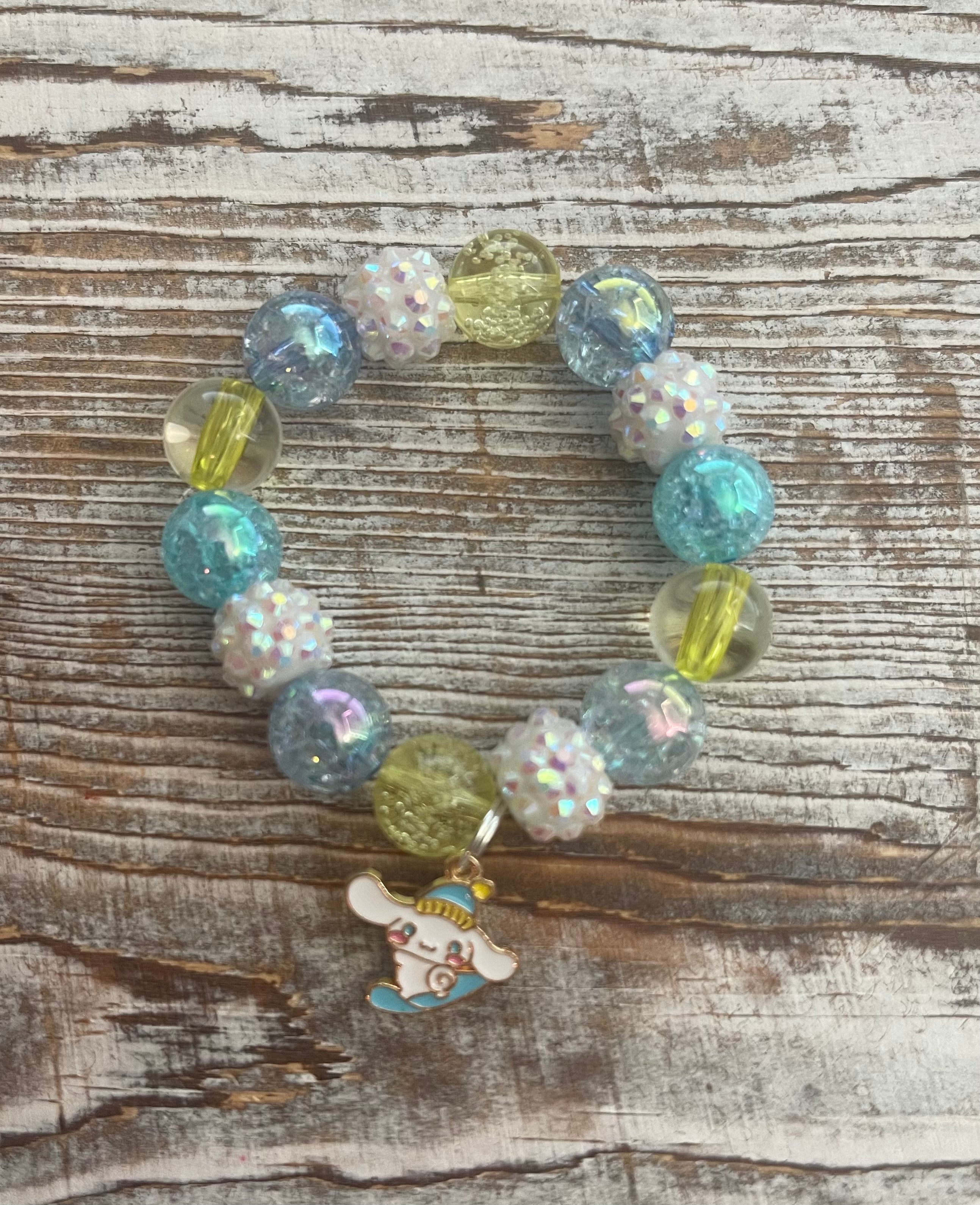 Blue & Yellow Character Bubblegum Bead Bracelet with Charm