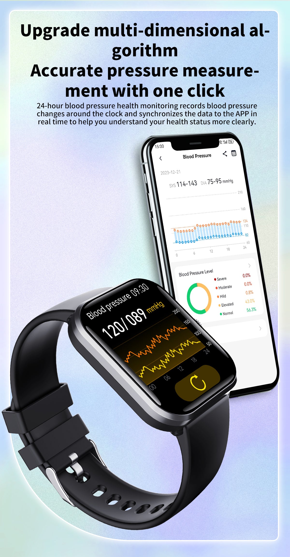 Blood Sugar Glucose Monitor Smart Watch for Diabetics