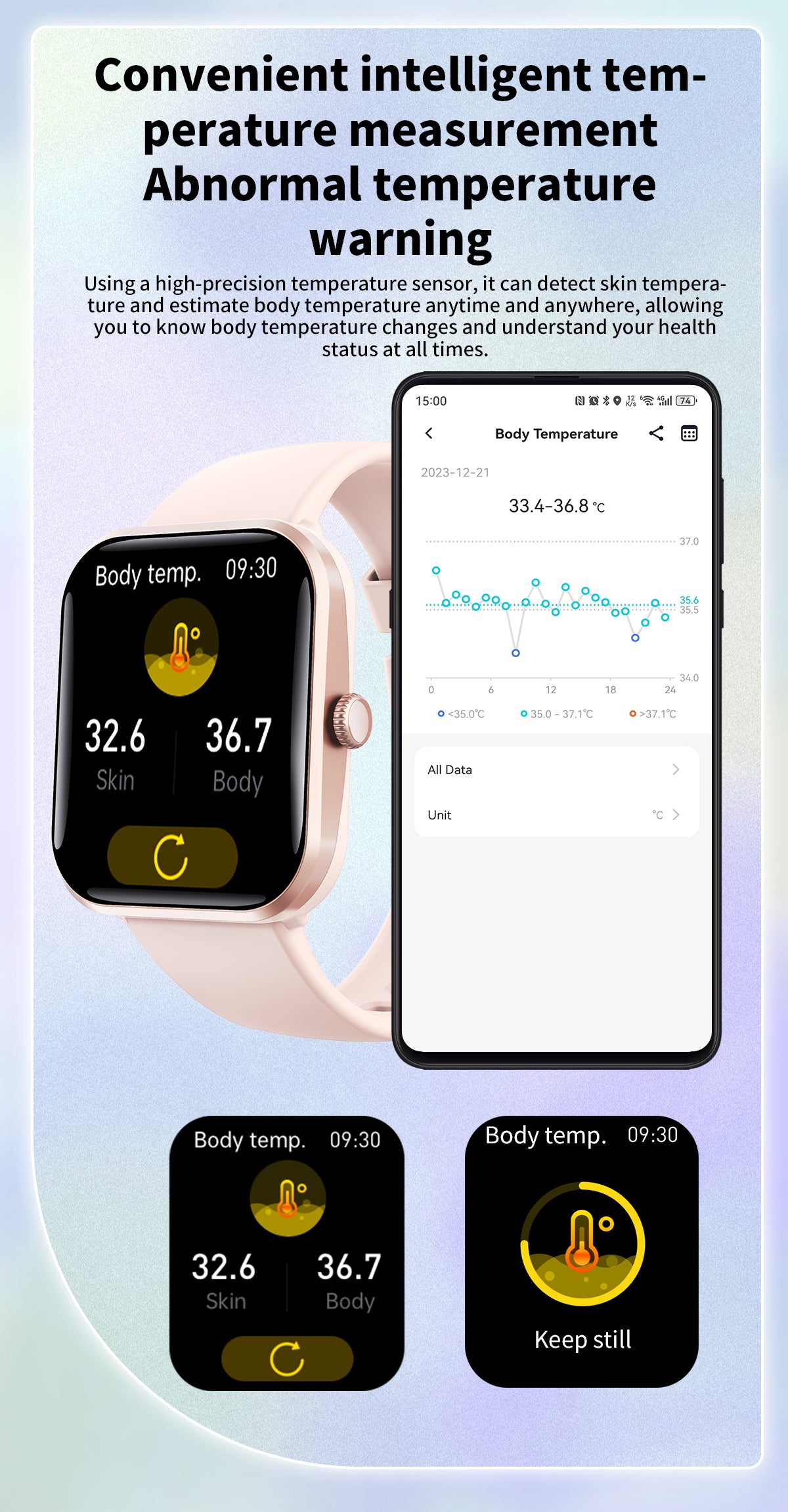 Blood Sugar Glucose Monitor Smart Watch for Diabetics