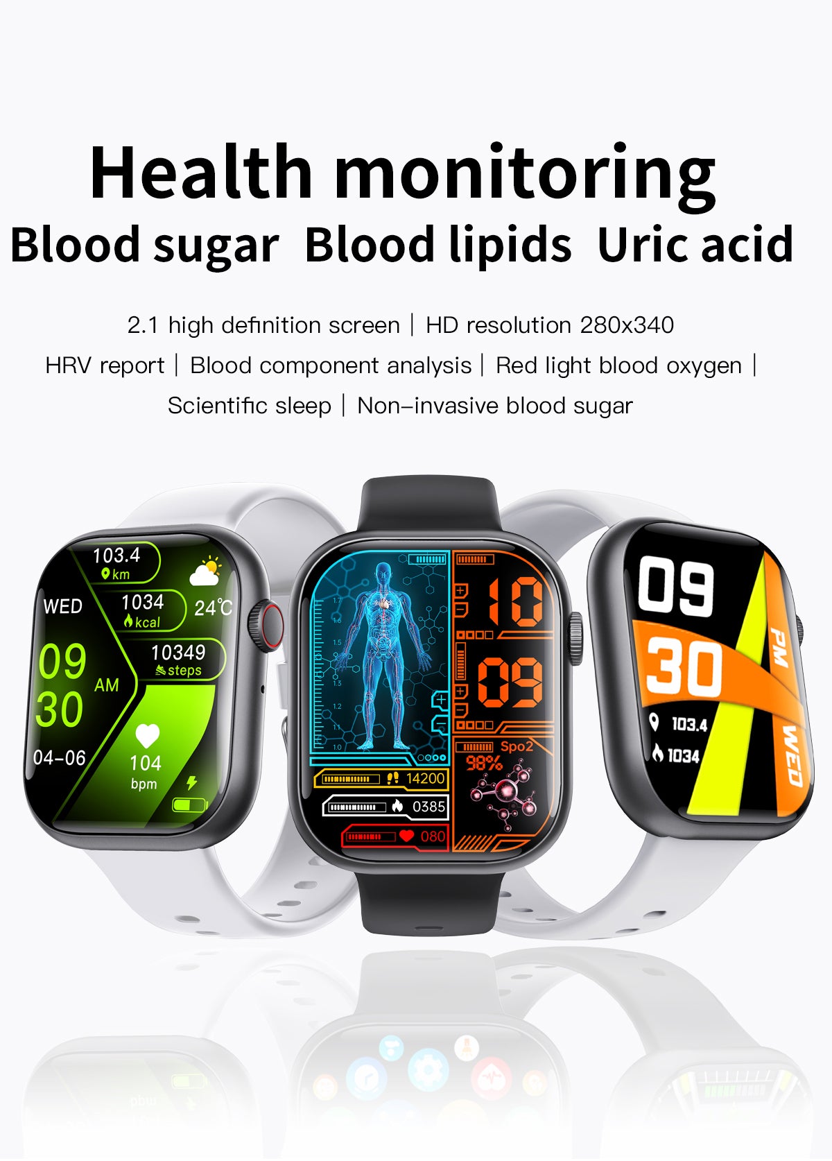 Smart Watch for Men Women Health: blood sugar monitor  blood lipids Uric acid