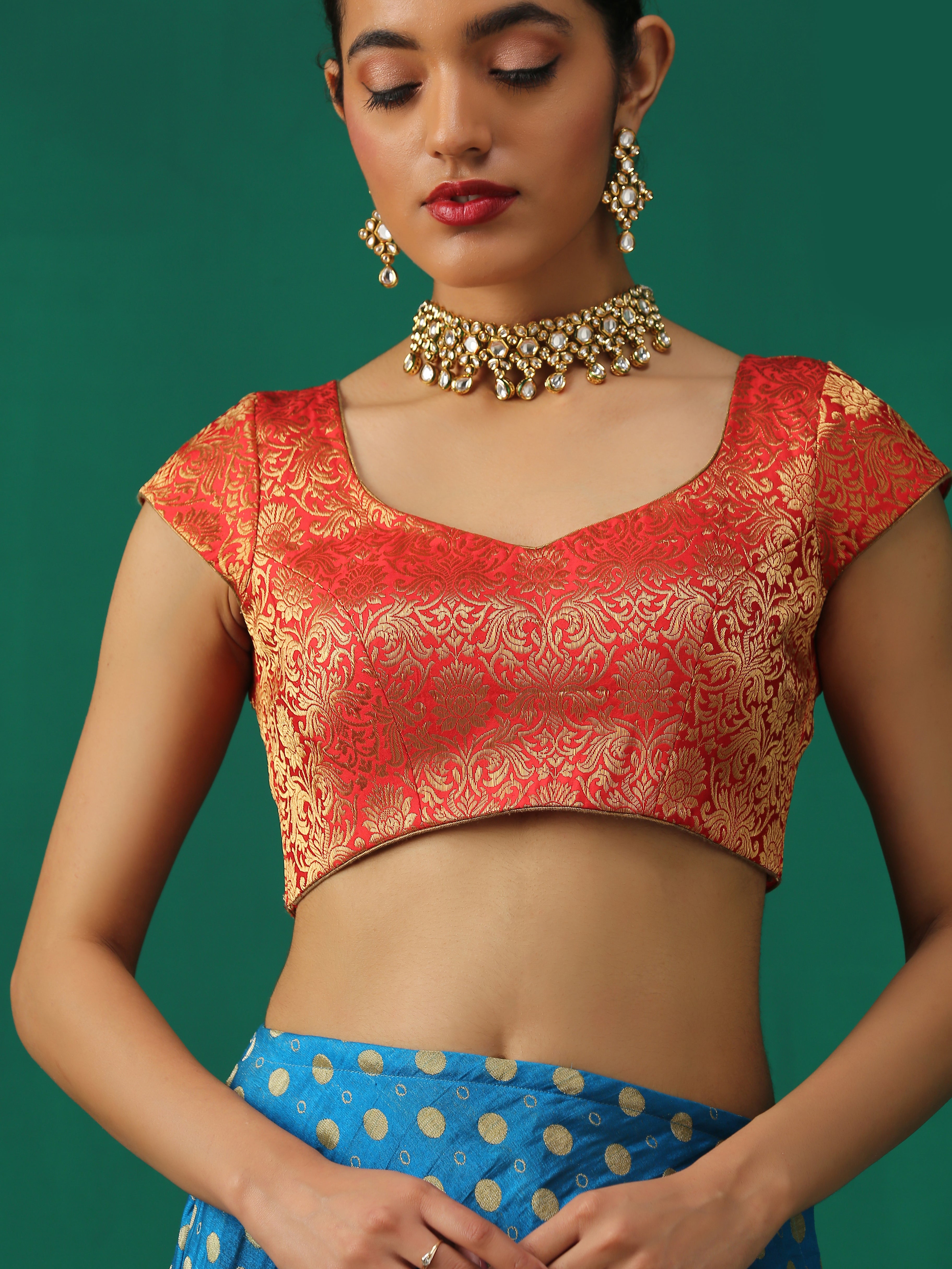 Banarasi Brocade Stitched Sleeveless Blouse-Red – Banarasikargha