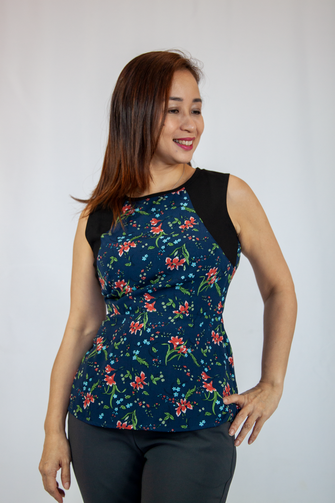 red floral peplum top